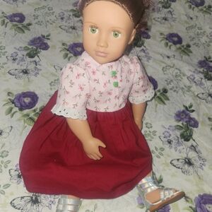 OUR GENERATION DOLL! With a Floral Pink and Red Dress with Silver Sandals
